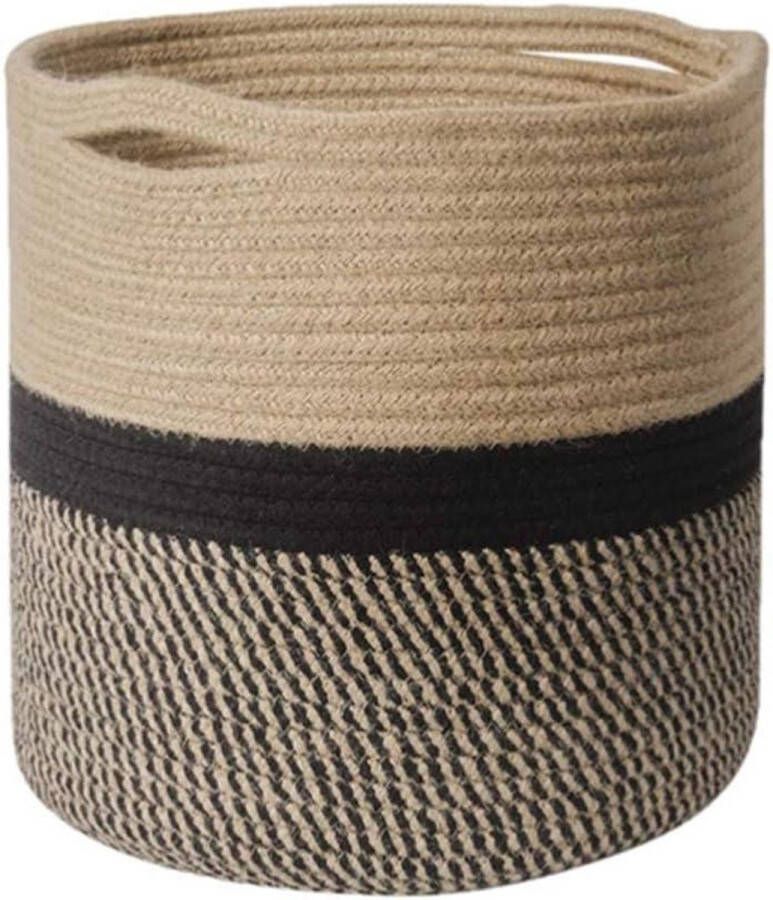 Geweven plantenpot grote cilindermand zwarte touwmand 30cm decoratieve mand