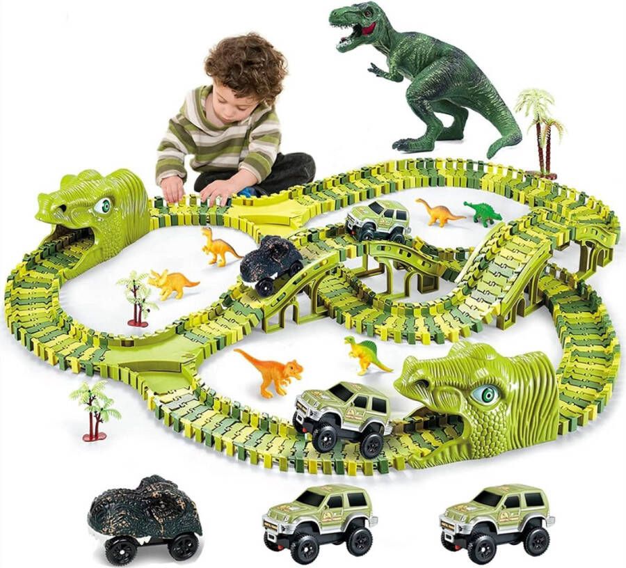 Gezellige dinosaurus racebaan 260 stuks 3 auto's 7 dinosaurusfiguurtjes