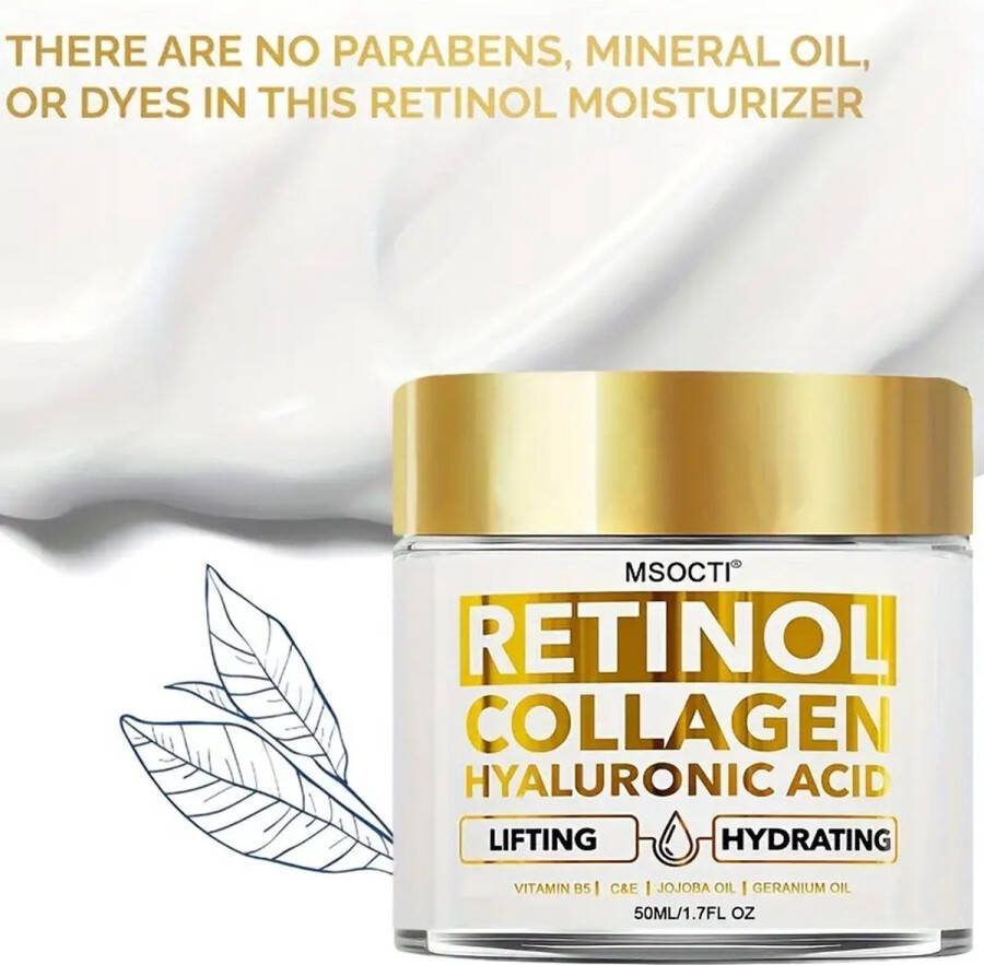 Gezichtscrème Met Retinol Collageen Hyaluron zuur Alles-in-één Moisturizer Crème Intensief en Hydraterend Anti-Aging Verstevigende Huidverzorging 50ml