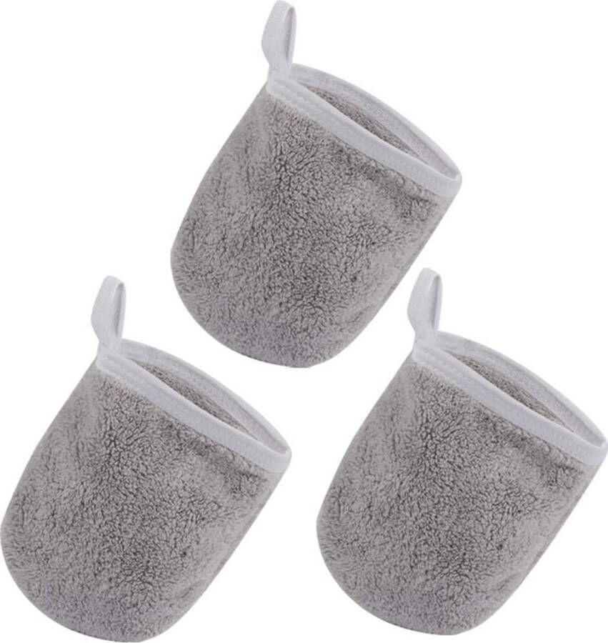 Gezichtshandschoen Make-up Remover Microvezel gezichtsdoekje Herbruikbare gezichtshandschoenen voor gezichtsreinigingshandschoen Make-up verwijderen met water 13cmx10cm 3 pak Lichtgrijs