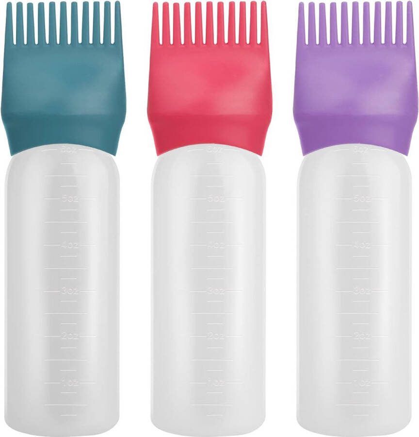 Gezimetie Wortel Kam Applicator Fles Haarverf Applicator Borstel 3 Pack Applicator Fles voor Haarwortel Kam Kleur Applicator Fles 6oz met Graduated Scale ouble Kleur