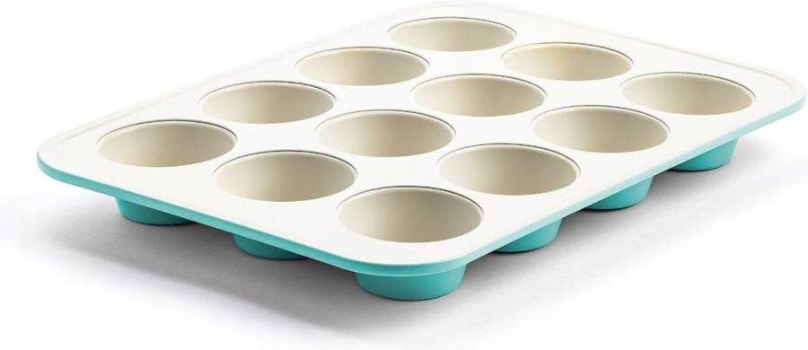 Gezonde antiaanbaklaag van keramische muffinvorm voor 12 kopjes PFAS-vrij vaatwasmachinebestendig ovenbestendig turquoise