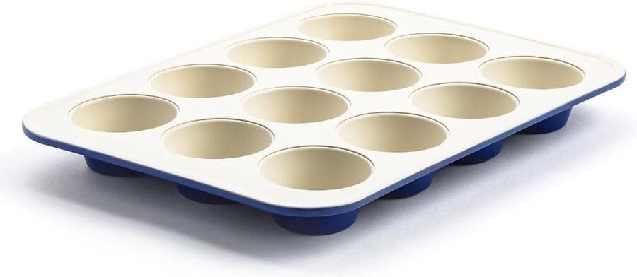 Gezonde keramische antiaanbaklaag muffinvorm voor 12 kopjes PFAS-vrij vaatwasmachinebestendig ovenbestendig koningsblauw