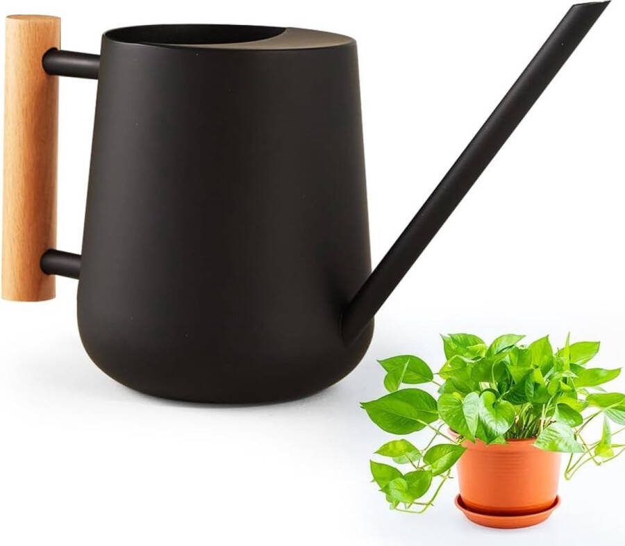 Gieter voor kamerplanten 1 liter metaal roestvrij staal gieter indoor planten kleine potplanten indoor gieter met lange uitloop bloemgieter voor tuin kamerplanten vetplanten zwart
