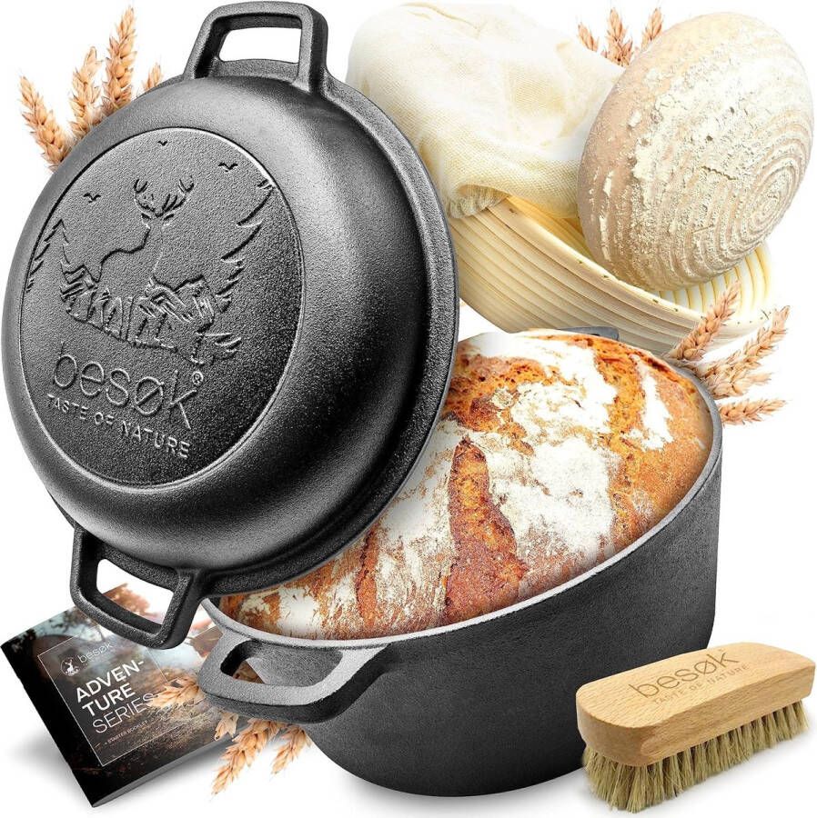 Gietijzeren braadpan broodbakpan [incl. gaarmand] 26 cm broodbakvorm met deksel inductie broodbakpan voor het bakken van brood gietijzeren pan