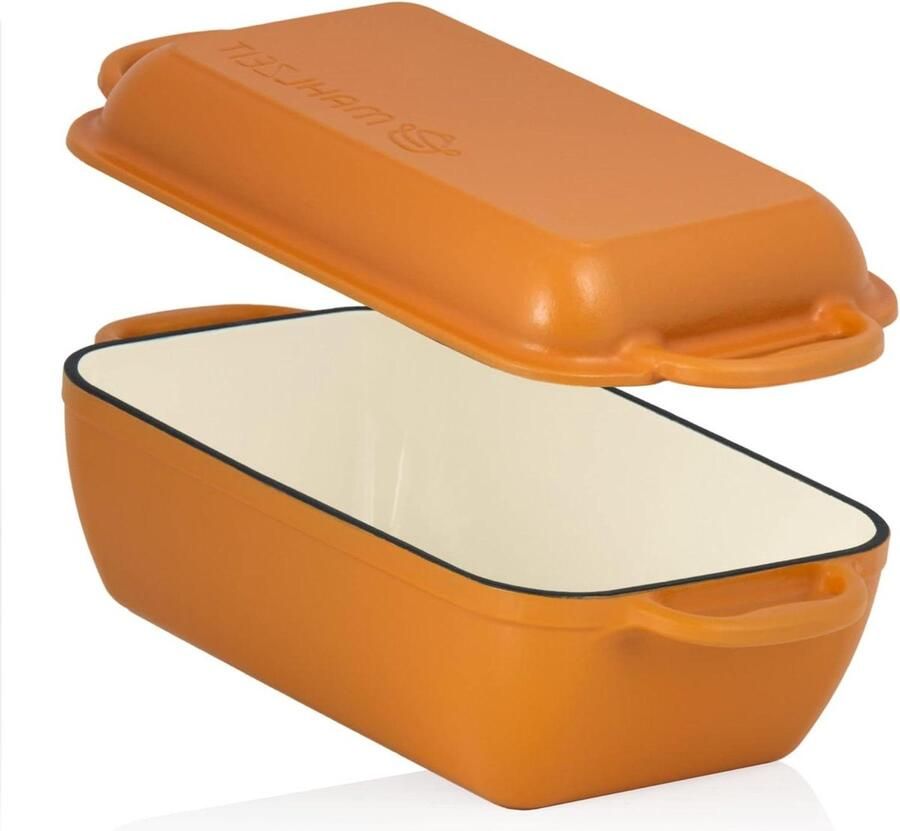 Gietijzeren braadpan met deksel geëmailleerd 48 liter Sunny Orange 2-in-1 geschikt voor oven en inductie dubbele eendenbraadpan groot