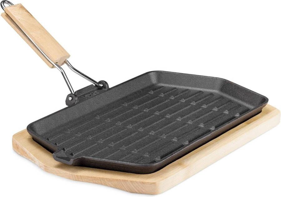Gietijzeren braadpan met inklapbaar handvat Voor fajitas Houten onderzetter Geschikt voor alle warmtebronnen