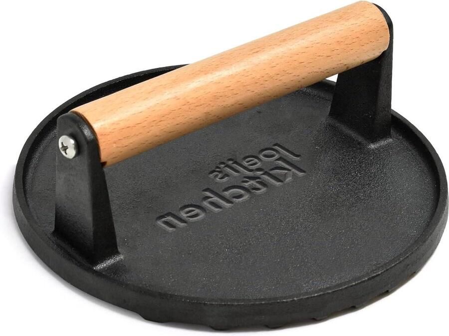 Gietijzeren burgerpers met antiaanbaklaag Zware burgerpers met houten handvat Joeji's Kitchen smash burger