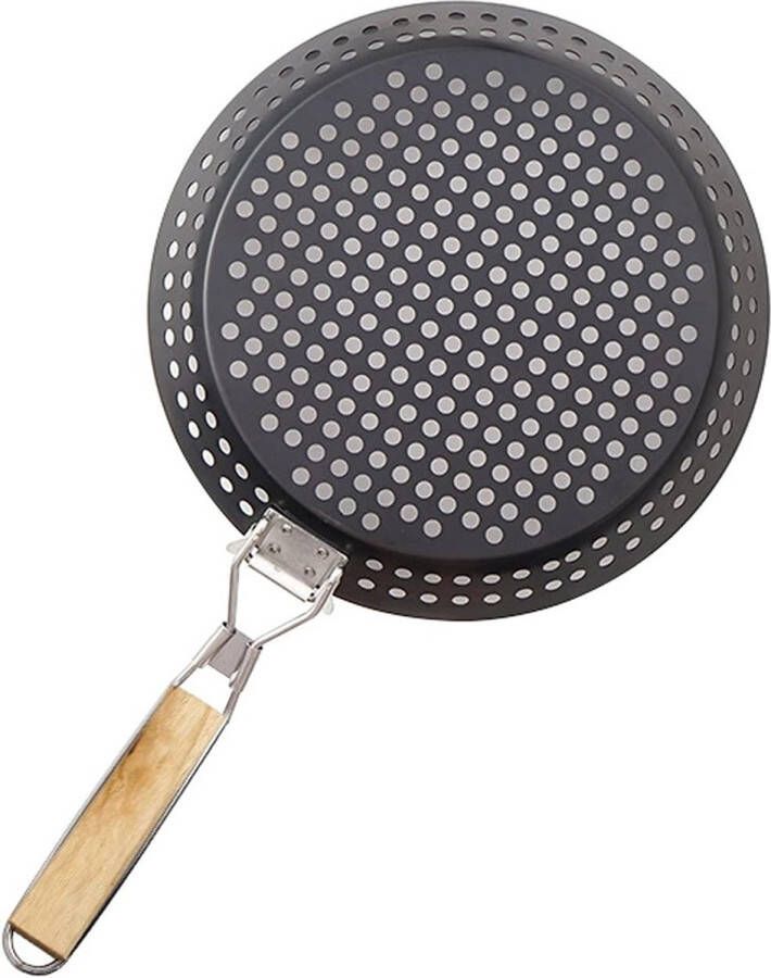 Gietijzeren grillpan 30 5 cm anti-aanbak grill-wokpan grill-wok-pannen Bbq-grillpannen voor kookplaat met afneembare inklapbare handgreep
