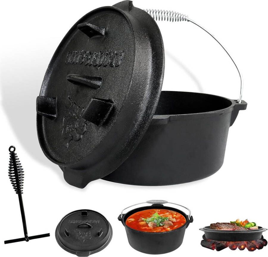 Gietijzeren Grillpan 4 6 9 Liter Set Vuurpan en Pan voor Camping Gril