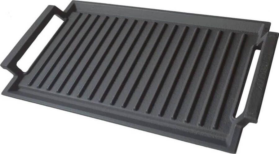 Gietijzeren grillpan rechthoekig met handgrepen 43 x 23 cm inductie en open vuur buitenbarbecue
