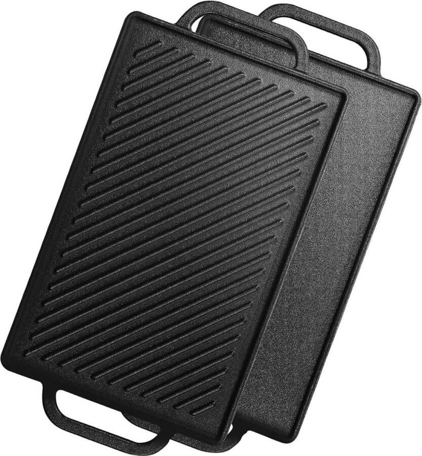 Gietijzeren grillplaten 33 x 21 cm voor oven en barbecue omkeerbaar en multifunctioneel 1 verpakking