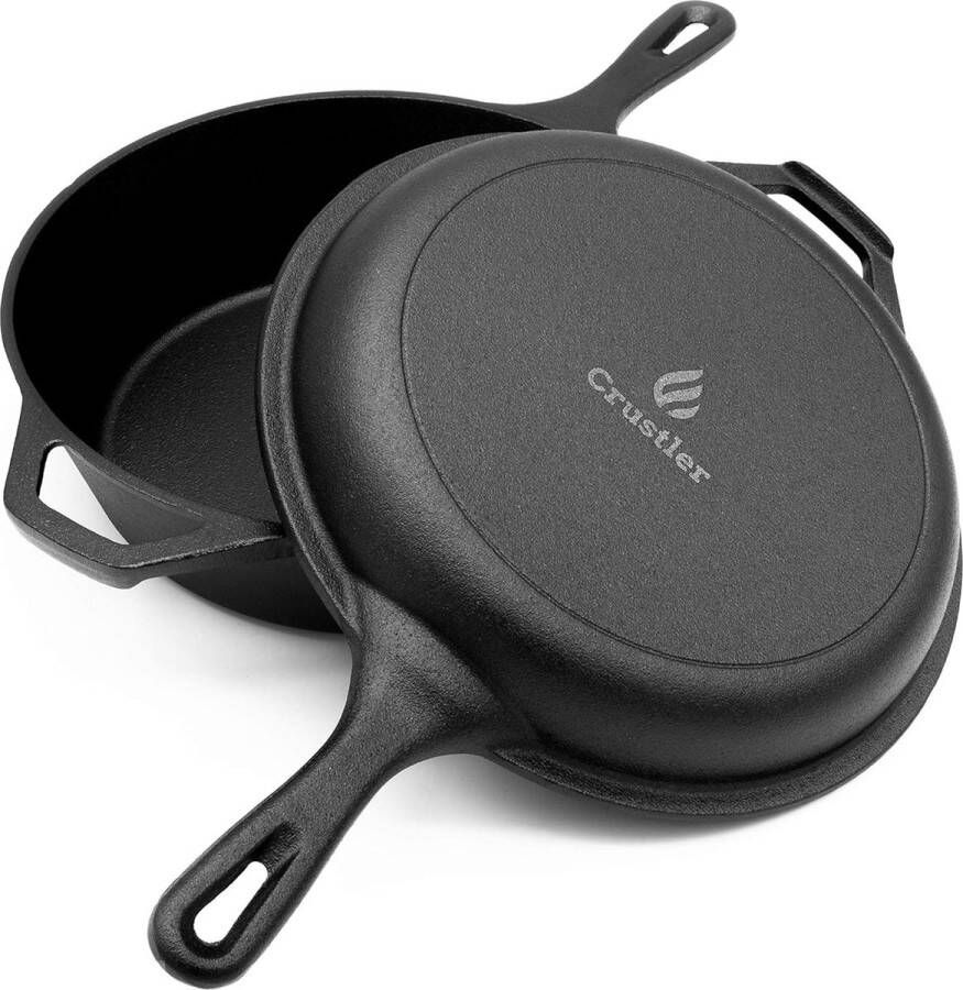 Gietijzeren pan 2-in-1 met pan als deksel om brood te bakken 26 cm 3 l grote braadpan ingebrande broodbakvorm