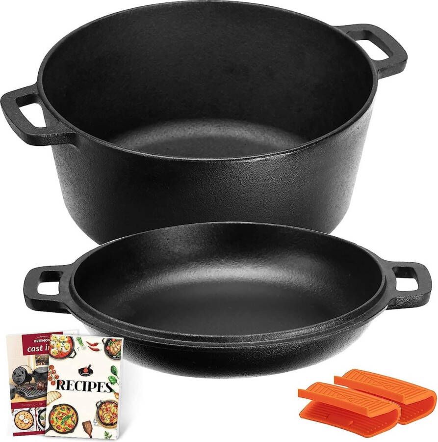 Gietijzeren pan Dutch Oven gebruiksklaar ingebrand dubbele functie deksel braadpan voor keuken camping tuin BBQ bakken gasgrill