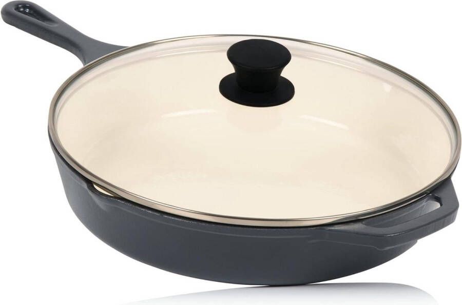 Gietijzeren pan met deksel diameter 295 cm braadpan met twee schenktuiten grillpan universele pan hoge rand