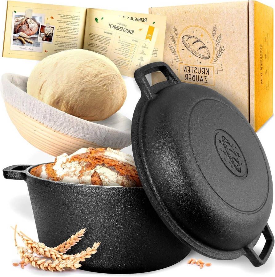 Gietijzeren pan voor brood bakken met rijskorf robuuste 26 cm gietijzeren broodpan ideale broodbakvorm met deksel en accessoires