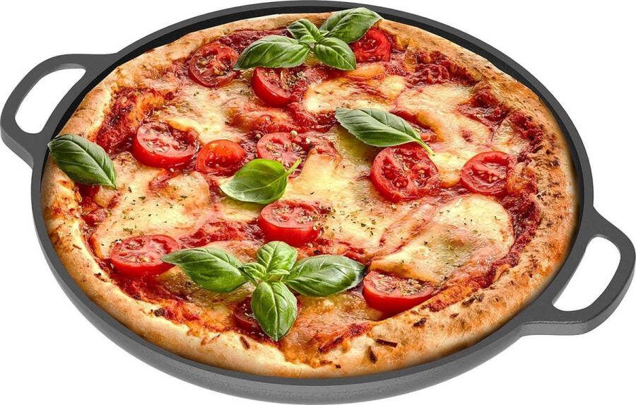 Gietijzeren pizzapan met handgrepen Voorgekruide bakpan voor Dosa Tawa Chef Pomodoro Ronde bakplaat voor tortilla's Bakfornuis oven grill barbecue kamperen (355 cm) pan pizza