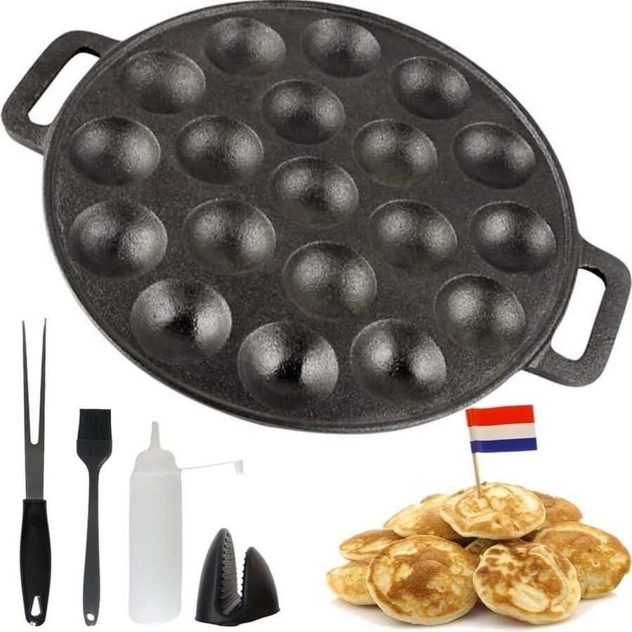 Gietijzeren Poffertjespan 24 cm SET Poffertjes Maker Inductie Poffertjespan inclusief gratis e-book Poffertjes pan