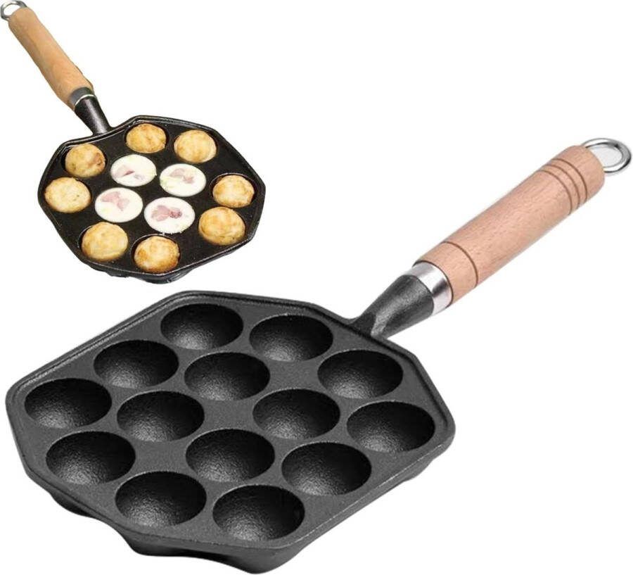 Gietijzeren Takoyaki Maker Pan 14 Gaten Takoyaki Pan Aebleskiver Pan Mochi Maker Met Afneembaar Handvat Poffertjes pan