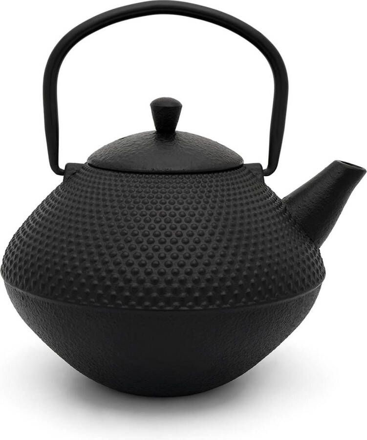 Gietijzeren theepot 1.0 L met theefilter Aziatisch design geëmailleerde zwarte gietpot