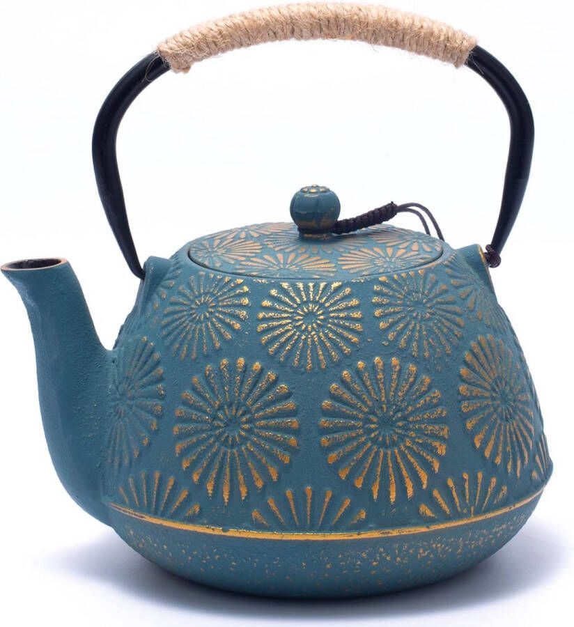 Gietijzeren theepot Japanse theepot met infuser voor losse thee grote capaciteit van 1200 ml theeketel met Sakura-design voor op het fornuis en geëmailleerd interieur Bredemeijer theepot groen