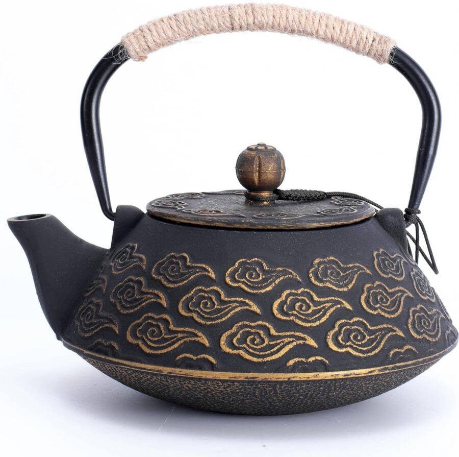 Gietijzeren theepot Japanse theepot met losse bladinfuser 800 ml theeketel voor fornuis gecoat met geëmailleerde binnenkant Bredemeijer theepot zwart