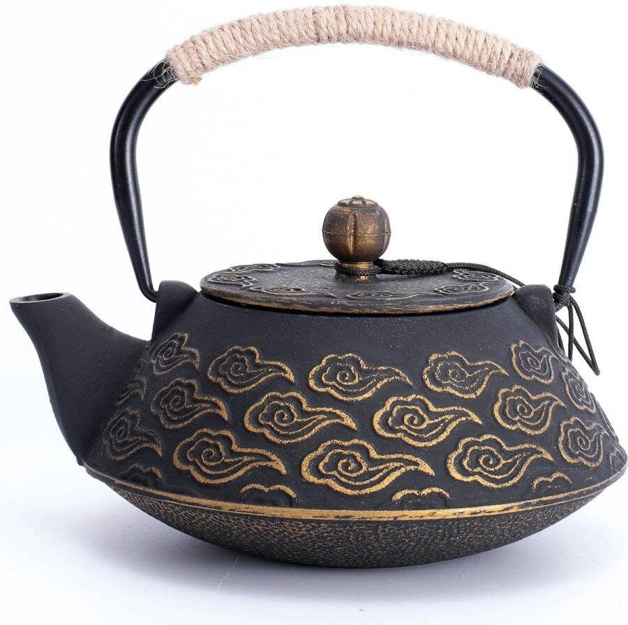 Gietijzeren theepot Japanse theepot met zetgroep voor losse bladeren 800 ml theeketel voor fornuis bekleed met geëmailleerde binnenkant Bredemeijer theepot zwart