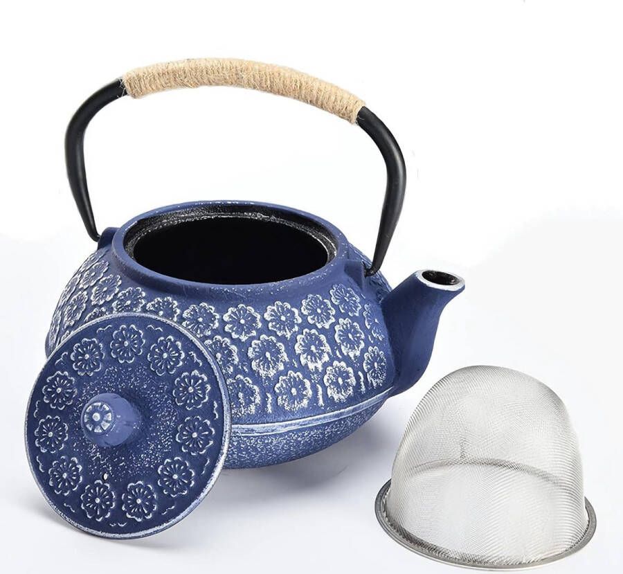 Gietijzeren theepot met roestvrijstalen zeefinzet 1000 ml theepotketel voor losse thee blauwe kersenbloesem