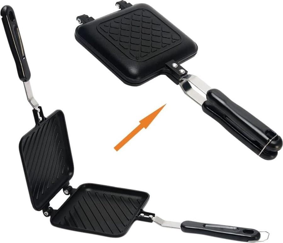 Gietijzeren Wafelijzer Wafel Mini Wafelijzer Panini Hot Sandwich Maker Pan Antiaanbaklaag Dubbelzijdig Koekenpan Thuis Keuken Ontbijtmachine
