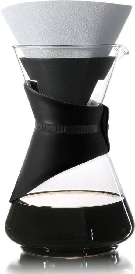 Gietkoffiebrouwer borosilicaatglazen karaf Finum BLOOM EN FLOW koffiemaler koffiekaraf met filter handgebrouwen koffie filterkoffie koffieketel siliconen kraag BPA-vrij zwart Coffee Strainer