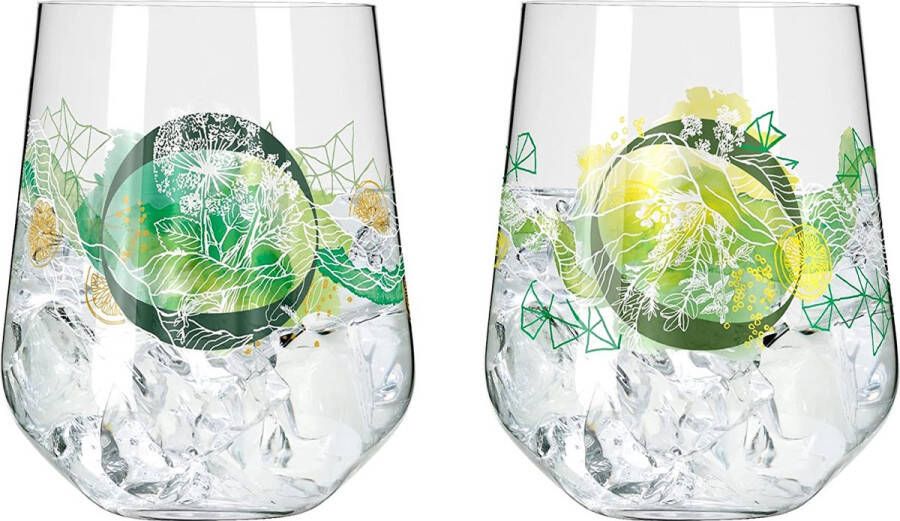 Gin Glas Set 700 ml Serie Botanic Lights Nr. 1 2 stuks Tumbler met 3D-effecten Made in Germany groen oranje geel