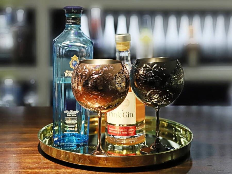 Merkloos Gin glazen set roestvrijstalen cocktailwijnglazen set van 2 gin bekers voor gin-liefhebbers 680 ml zwart (alleen met de handwas)