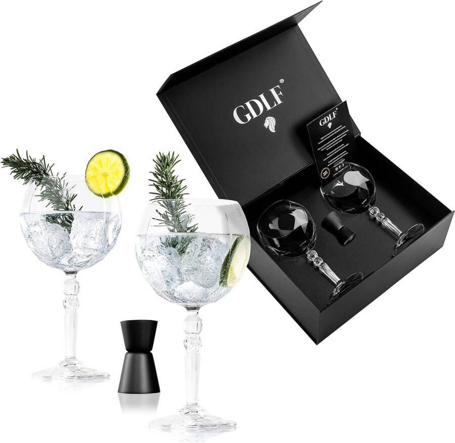 Gin-glazenset van hoogwaardig kristal handgemaakt 2 gin-tonic-glazen en dubbelzijdige maatmaat zwart Aperol-spuitglazen cocktailglazen