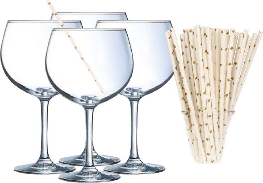 Merkloos Cocktail set van 6x gin tonic glazen en 100x duurzame rietjes 700 ml Cocktailglazen