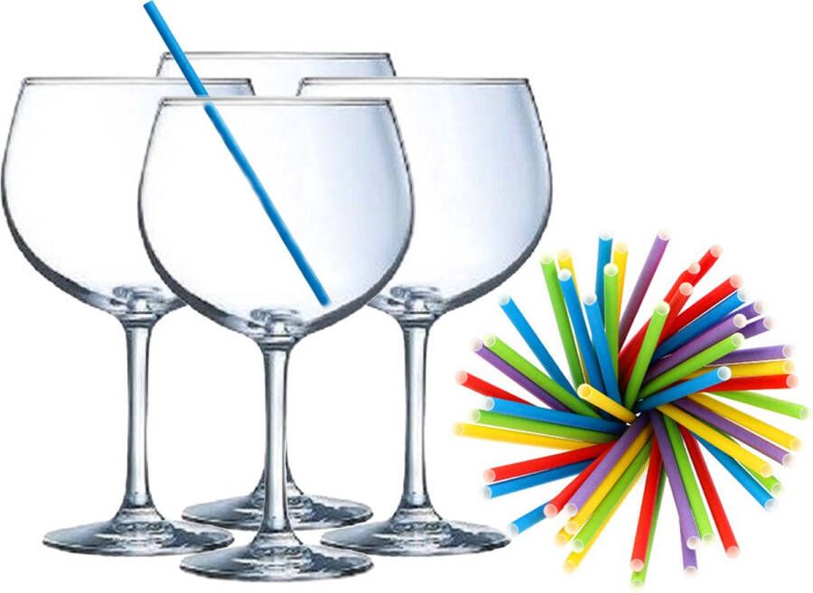 Merkloos Cocktail set van 6x gin tonic glazen en 100x duurzame rietjes 700 ml Cocktailglazen