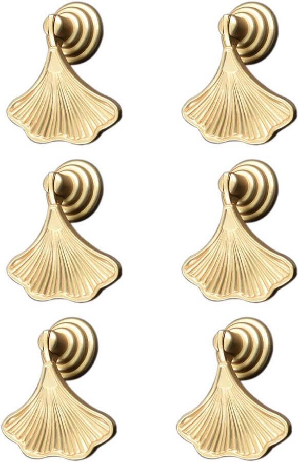 Ginkgo Bladvormige Knop Handvatten 6 Stuks Gouden Druppel Hanger Trekhandvat Hardware Lades Enkel Gat Handvat voor Kledingkasten Kasten