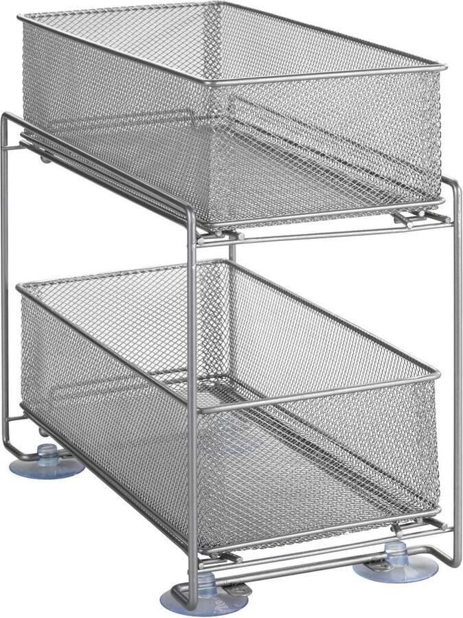 Gioma Ladekast hoogwaardige organizer met 2 etages en mand uittrekbaar voor keukenkast of werkblad keukenrek van gepoedercoat metaal 35 x 33 5 x 18 5 cm zilver-mat