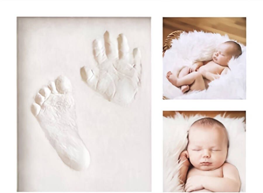 Gipsafdruk baby hand en voet set incl. lettersjablonen set hoogwaardige fotolijst van hout veilig plexiglas ook geschikt voor dieren