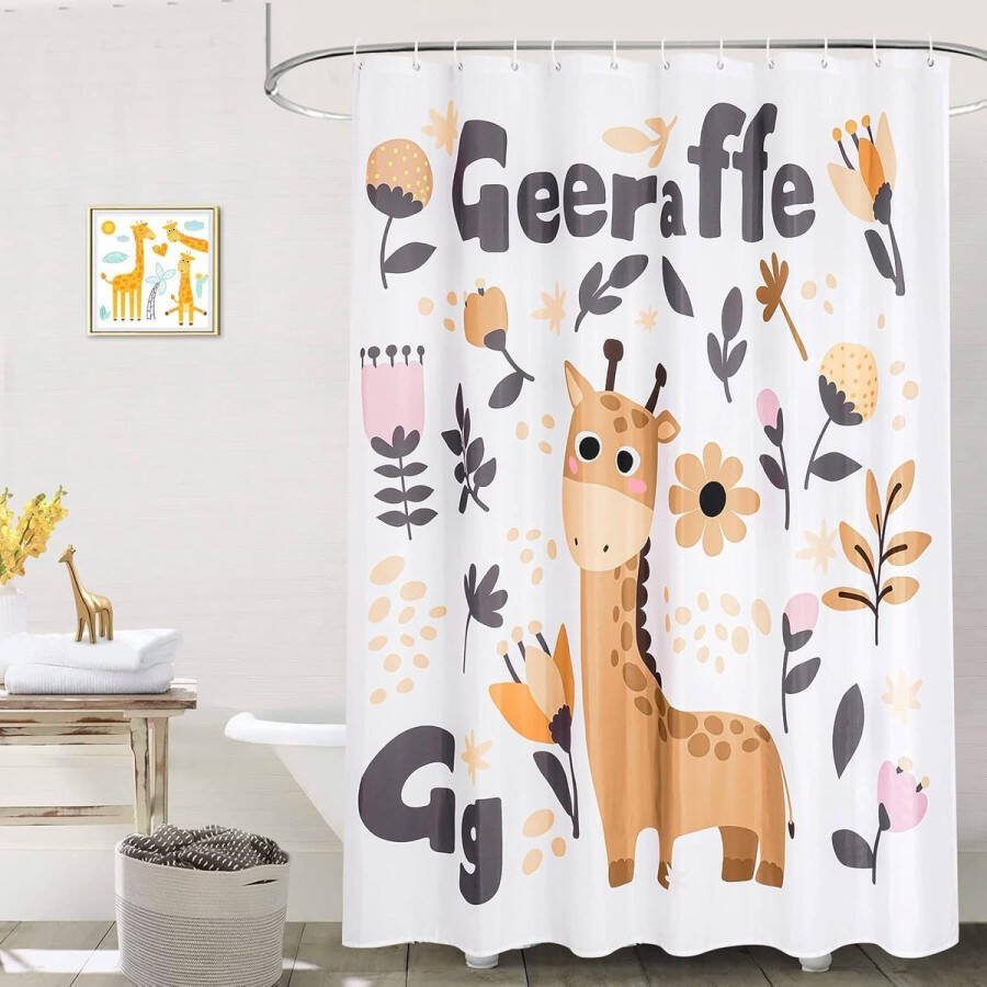Giraffe douchegordijn 180 x 200 3D digitale print cartoon dier textiel badgordijn antischimmel waterdicht met 12 ringen