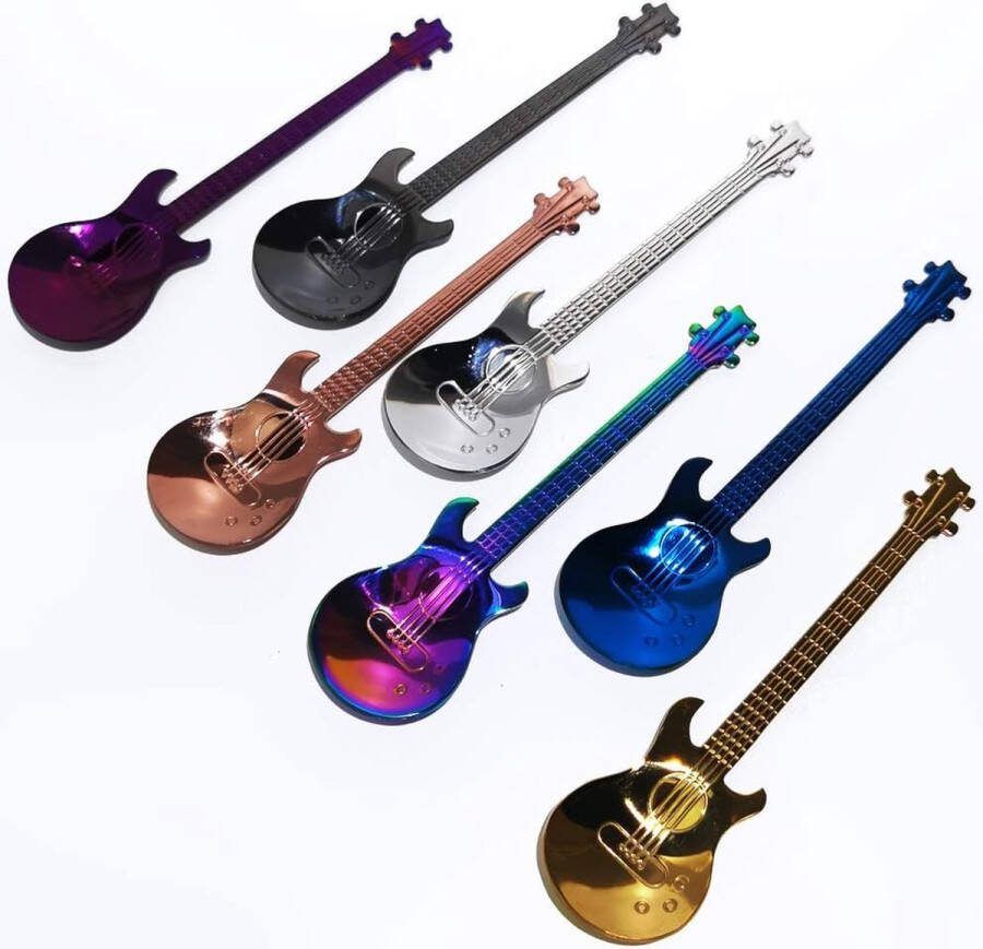 Gitaar koffielepels 7-delig muziek roestvrij staal kleurrijke schattige theelepel set voor roeren dessert jam ijs barservies