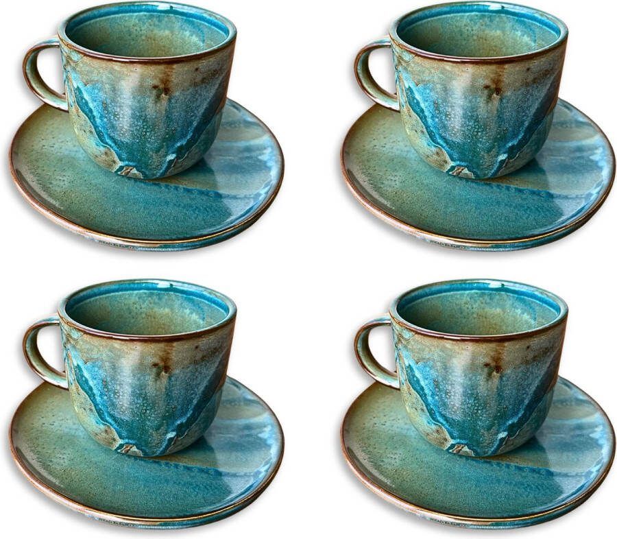 GLAMOMAX'S Choice – Emerald Studio Luxe Kop en Schotel Set – Porselein – Emerald – 24 cl 4 Persoons – 8 Delige Koffieset – 4+4 Koffiekop&schotel – Servies – Vaatwasserbestendig