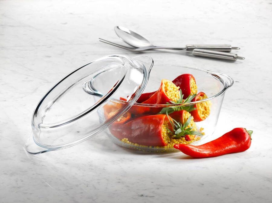 Glas 64480 ovenschaal 3 15 l rond met deksel braadpan kom glazen schaal