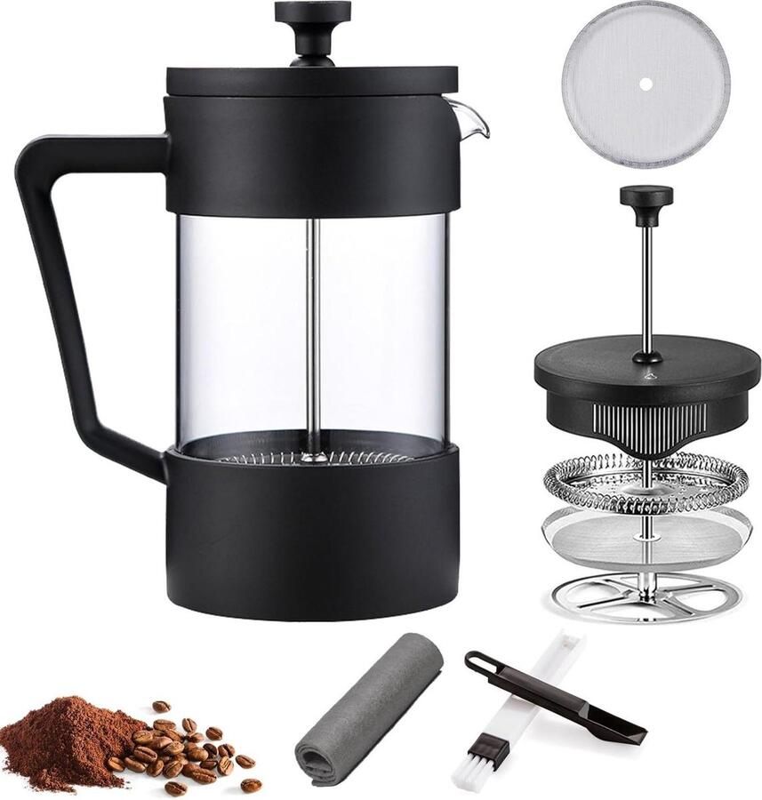 Glas cafetière 1 liter zwart ideaal voor reizen camping en picknicks