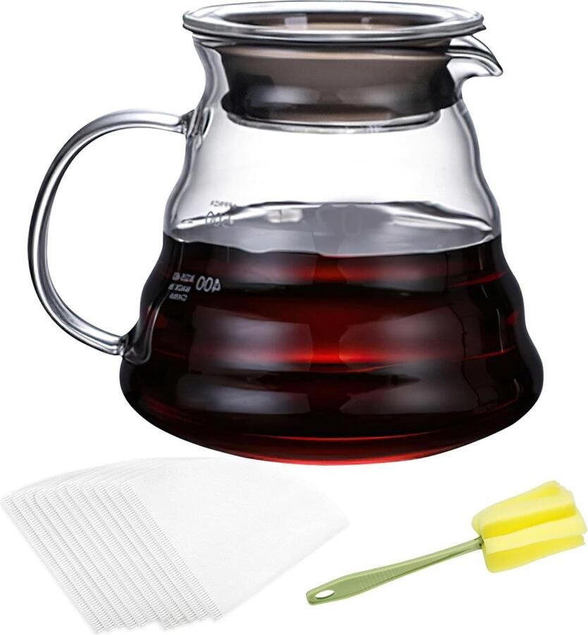 Glas Koffiepot 600 ml V01-papierfilter Spons Borstel Koffieketel met Rubberen Deksel Thuis Cafe Restaurant Camping Koffiepot