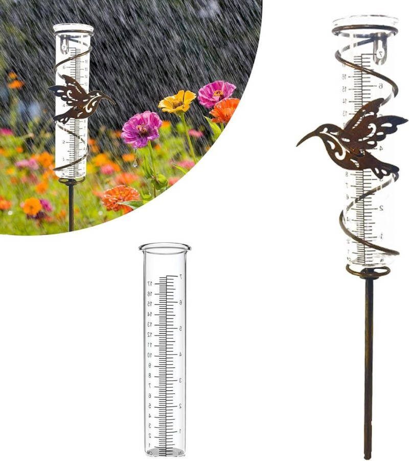 Glas regenmeter voor in de tuin Neerslagmeter litermeter regenmeter metaal Vogel plantensteker met heldere schaal Tuin gazon terras