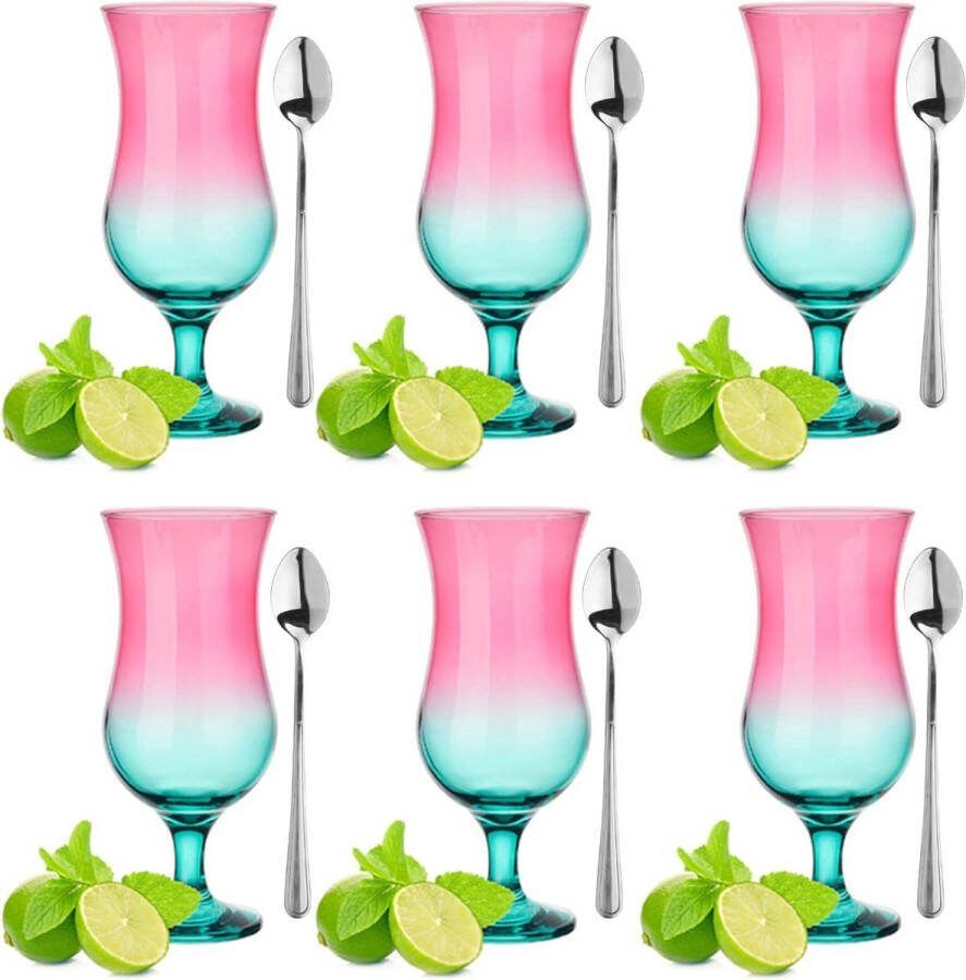 Glas voor Alcoholische Cocktails Longdrinkglazen Cocktailglazen Drinkglazen Partyglazen Inclusief Lepels 420 ml Set van 6