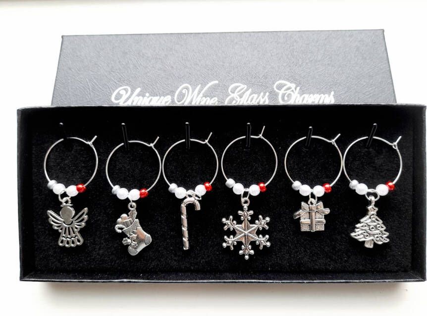 Glasmarker Art Wine Charms wijnglasdecoratie- Kerstmis decoratie voet wijnglas zilveren ring bedeltjes