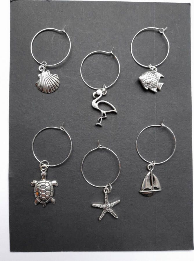 Merkloos Sans marque Glasmarker wijnglasmarkers tafel decoratie zee strand 6 stuks vis zeester flamingo boot inktvis