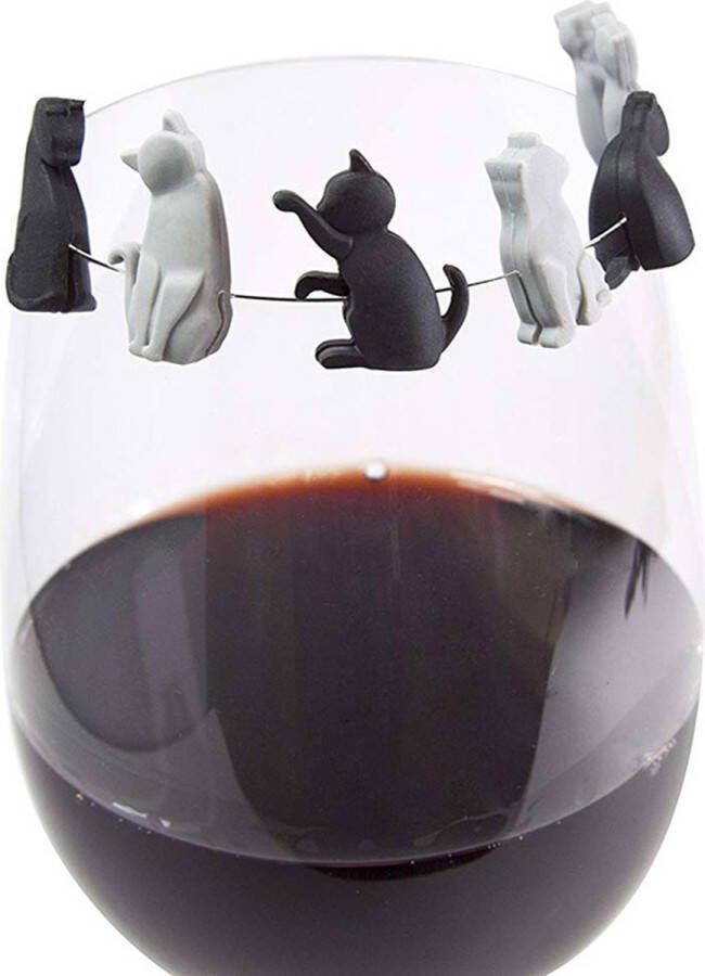 Glasmarkers Katjes zwart wit 6 stuks