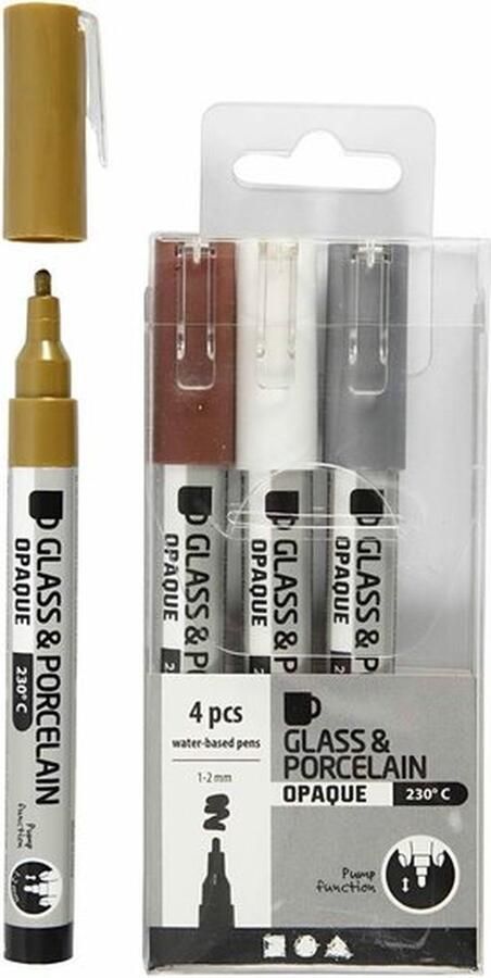 Glasstiften Porseleinstiften Stiften Voor Glas & Porselein Bruin Goud Zilver Wit Krijtbord Ramen Glas Porselein Plastic Spiegels Papier Semi-Dekkend Lijndikte: 1-2 mm 4 stuks